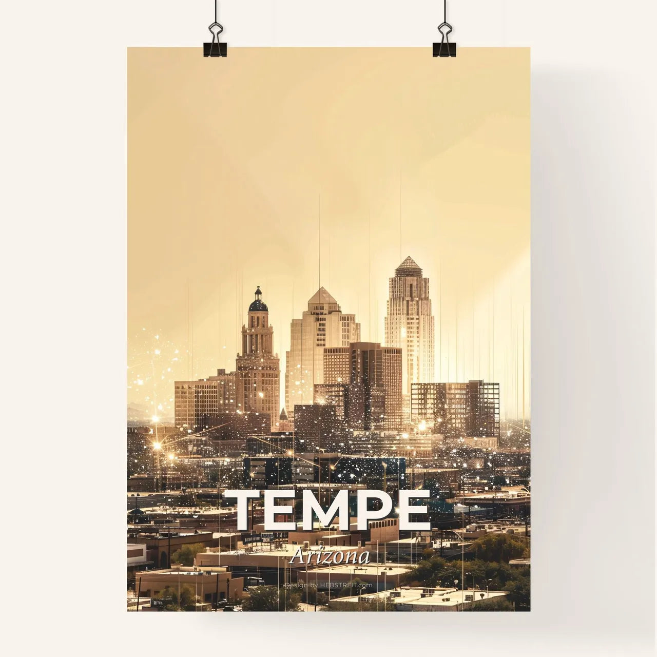 Tempe City Lights Double Exposure Skyline Poster