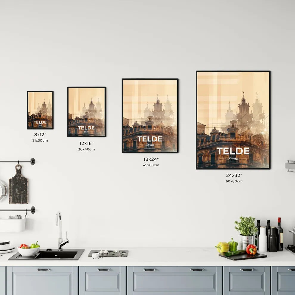 Telde City Skyline Art In Beige With Sparkles Office Art