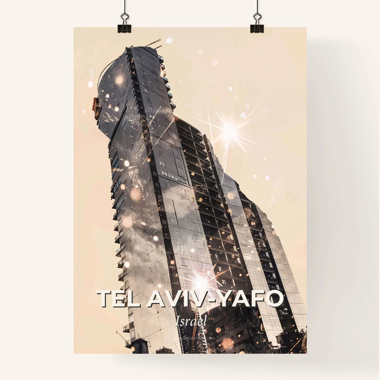 Tel Aviv Art Deco Skyline Beige Background Poster
