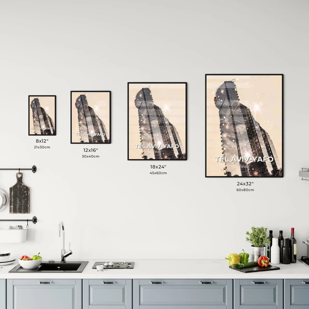 Tel Aviv Art Deco Skyline Beige Background Office Art