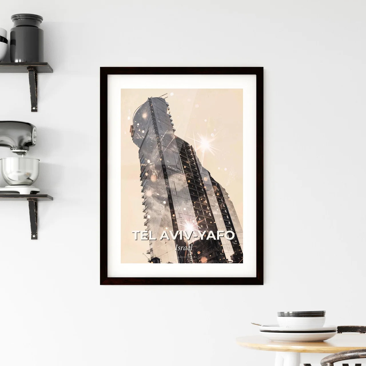 Tel Aviv Art Deco Skyline Beige Background Framed Print