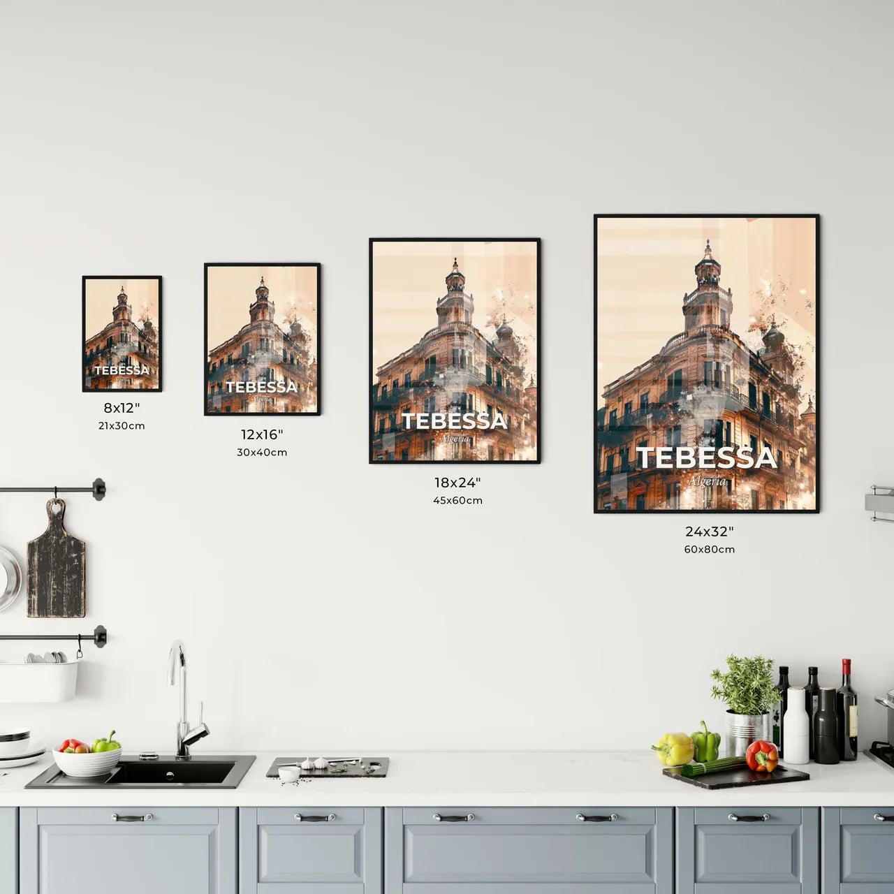 Tebessa skyline poster modern subtle beige sparkles Office Art