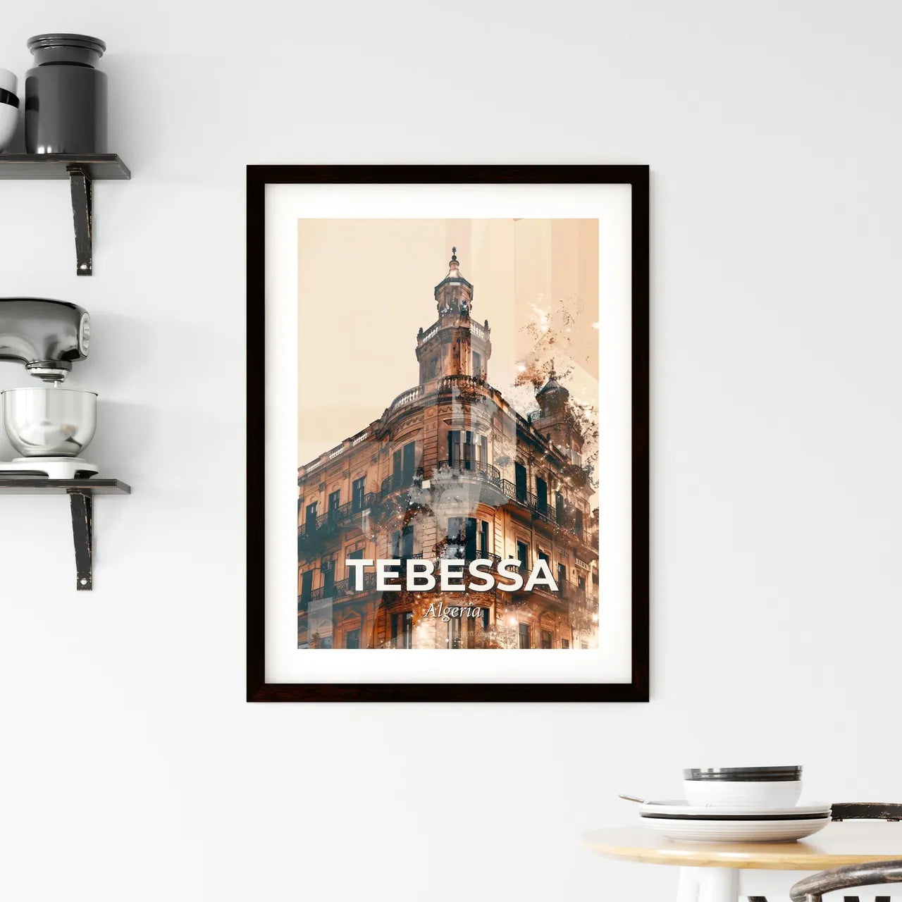 Tebessa skyline poster modern subtle beige sparkles Framed Print