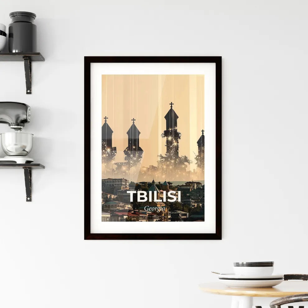 Tbilisi Double Exposure City Skyline Art Framed Print
