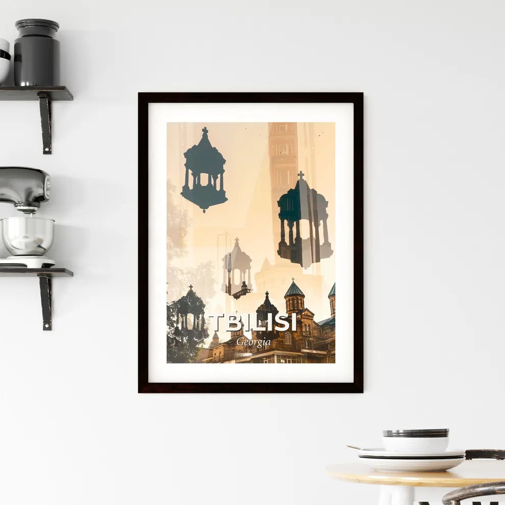 Tbilisi City Skyline Double Exposure Art Poster Framed Print