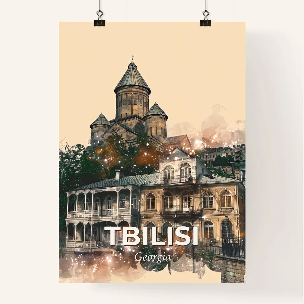 Tbilisi Skyline Glow Poster Art Deco Architecture Poster
