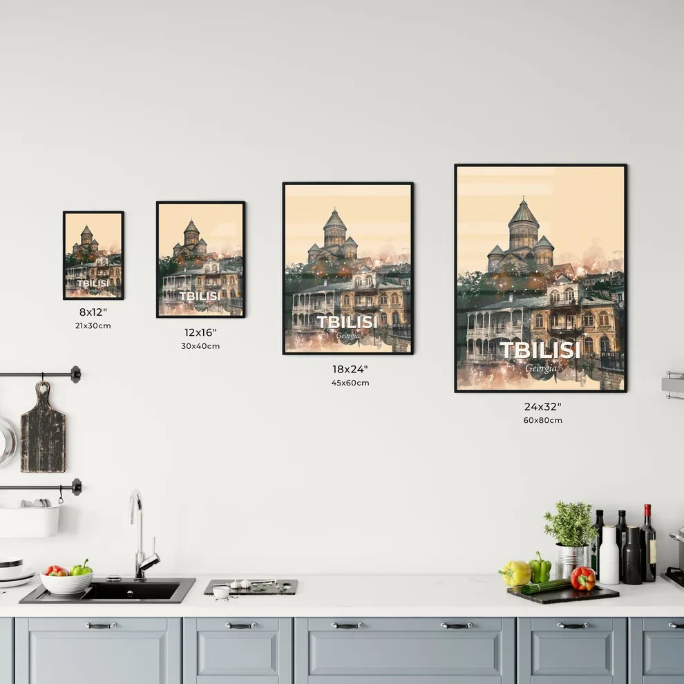 Tbilisi Skyline Glow Poster Art Deco Architecture Office Art