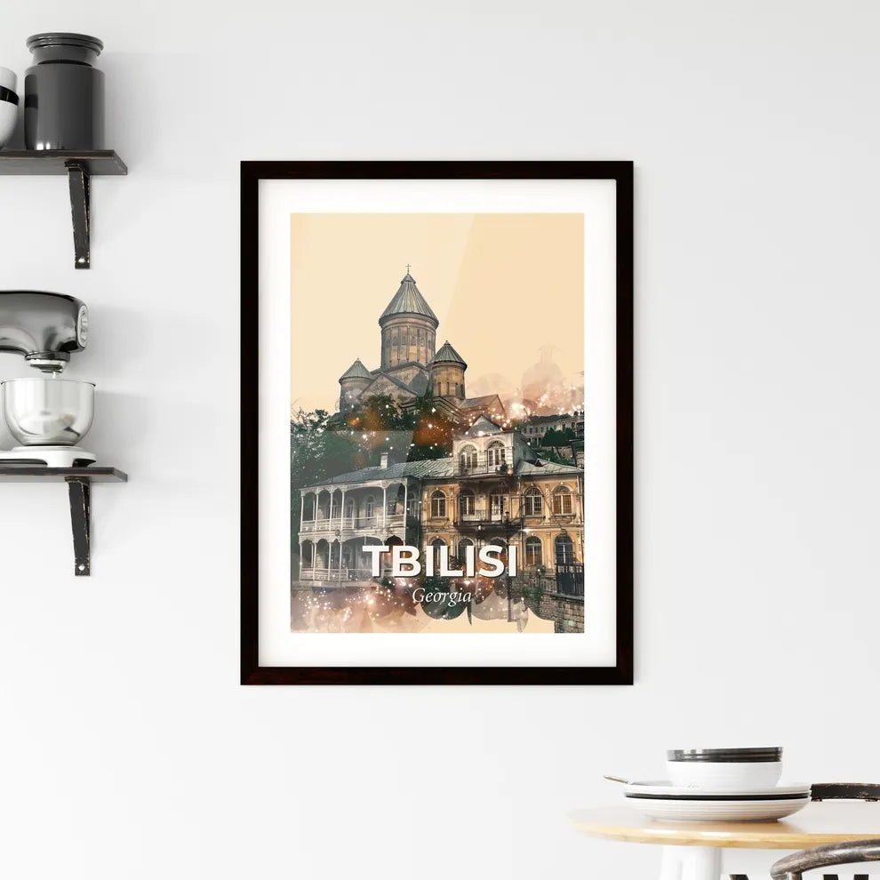 Tbilisi Skyline Glow Poster Art Deco Architecture Framed Print