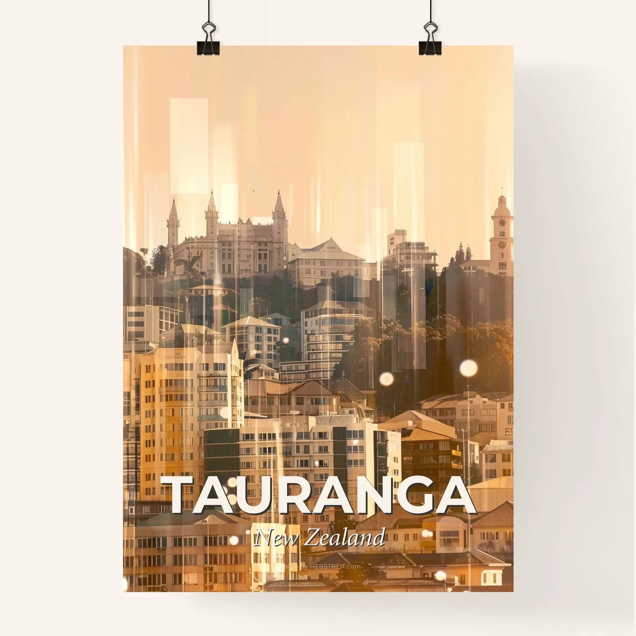 Tauranga City Skyline Double Exposure Scenic Art Poster Poster