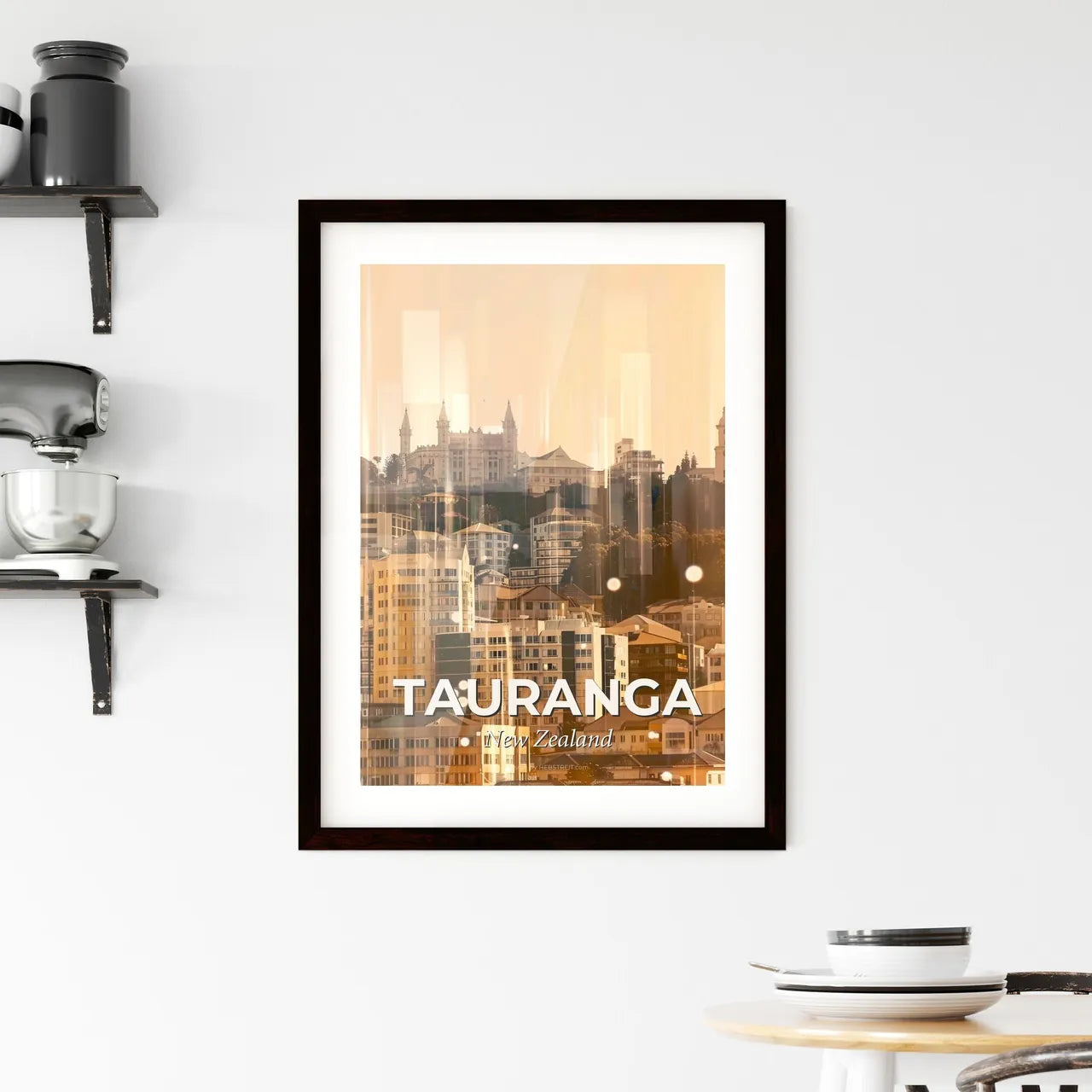 Tauranga City Skyline Double Exposure Scenic Art Poster Framed Print