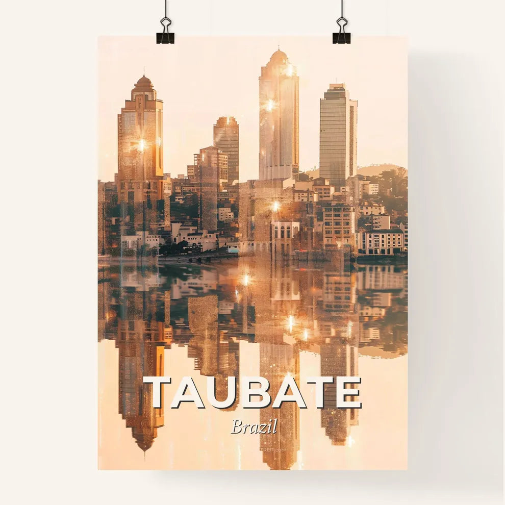 Taubate Skyline Composite Poster Art Bright Beige Background Poster