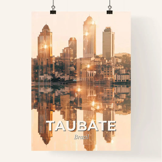 Taubate Skyline Composite Poster Art Bright Beige Background Poster