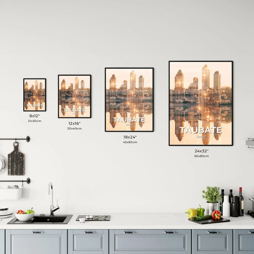 Taubate Skyline Composite Poster Art Bright Beige Background Office Art