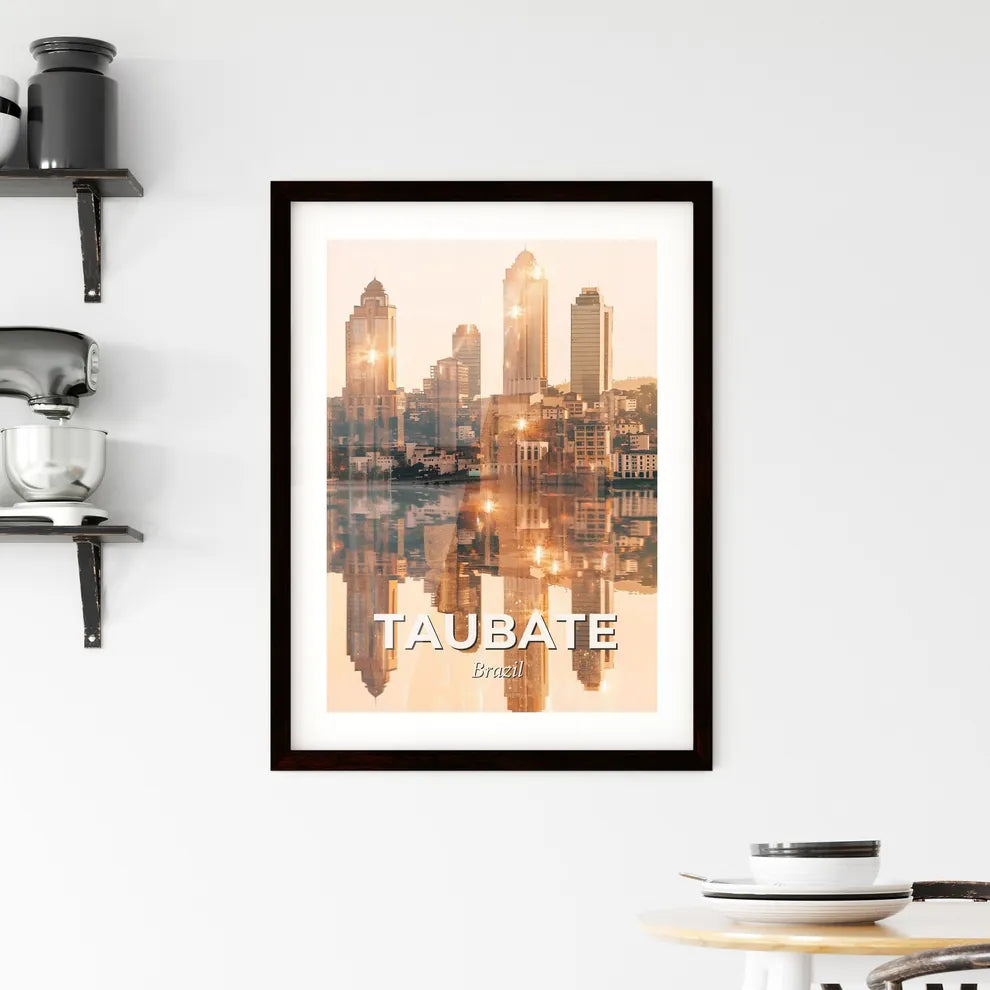 Taubate Skyline Composite Poster Art Bright Beige Background Framed Print