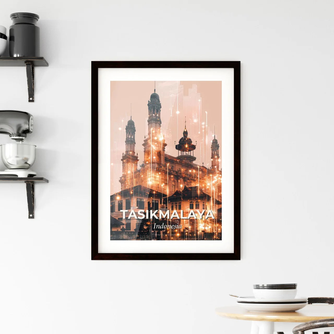 Tasikmalaya Skyline Art: Local Architecture Shimmer Framed Print