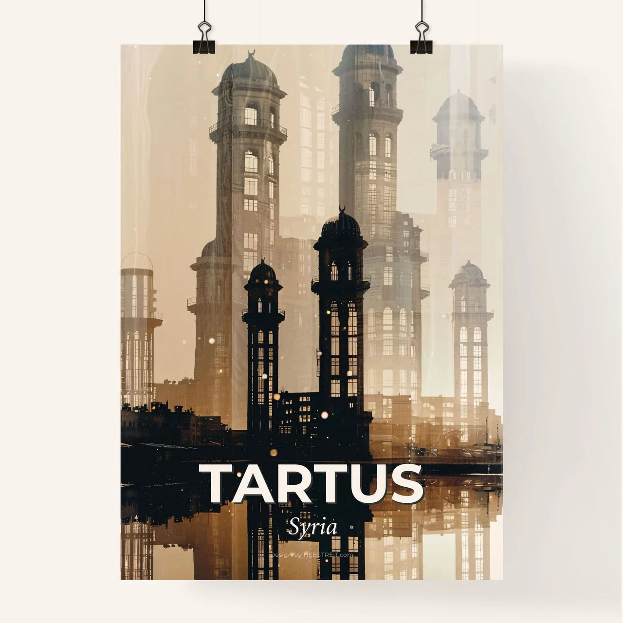 Tartus Syria Skyline Poster Double Exposure Bright Beige Poster