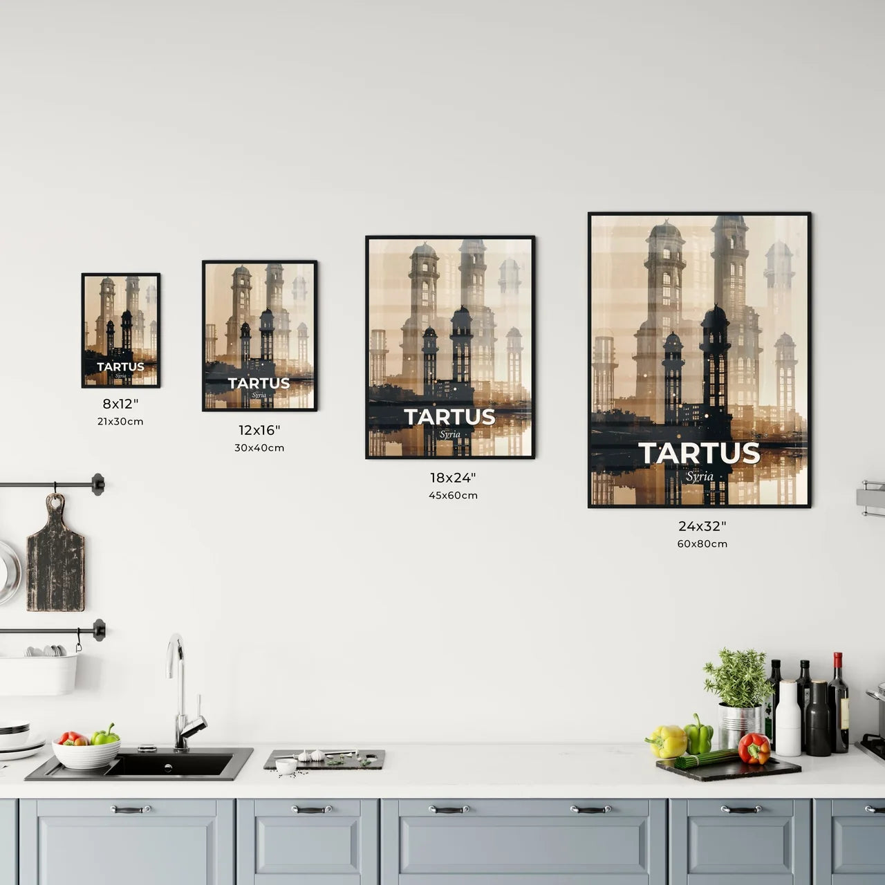Tartus Syria Skyline Poster Double Exposure Bright Beige Office Art