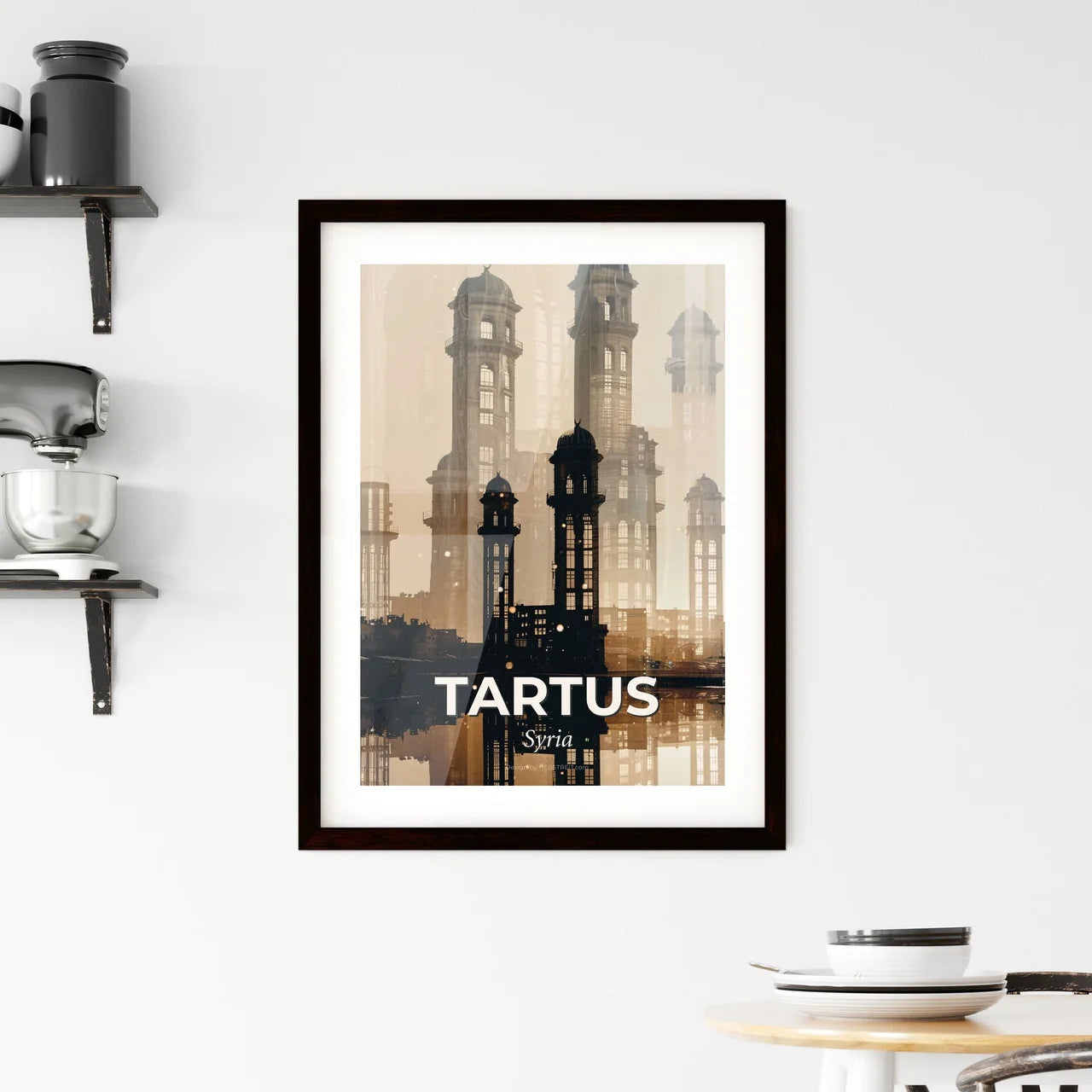 Tartus Syria Skyline Poster Double Exposure Bright Beige Framed Print