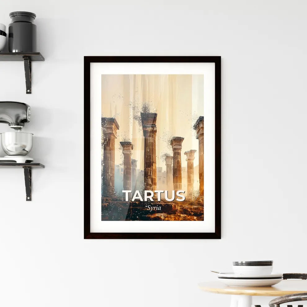 Tartus Skyline Minimalist Poster Beige Framed Print