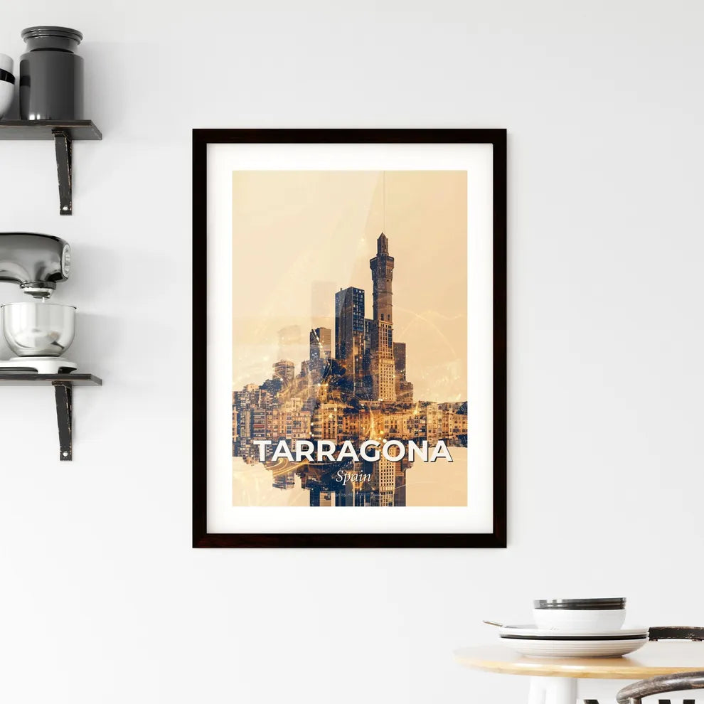 Tarragona City Skyline Double Exposure Composite Design Framed Print
