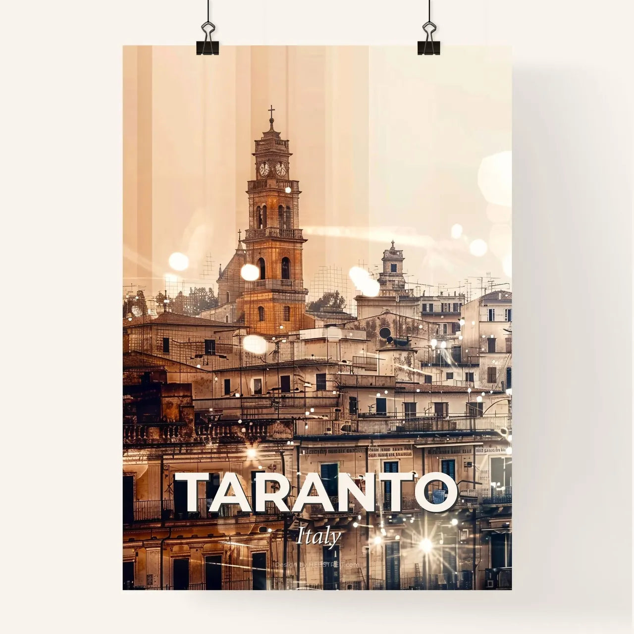 Taranto: Architectural Icons on Beige Canvas Poster