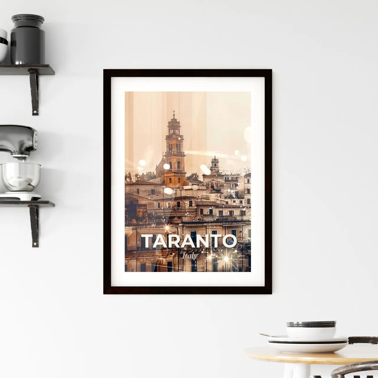 Taranto: Architectural Icons on Beige Canvas Framed Print