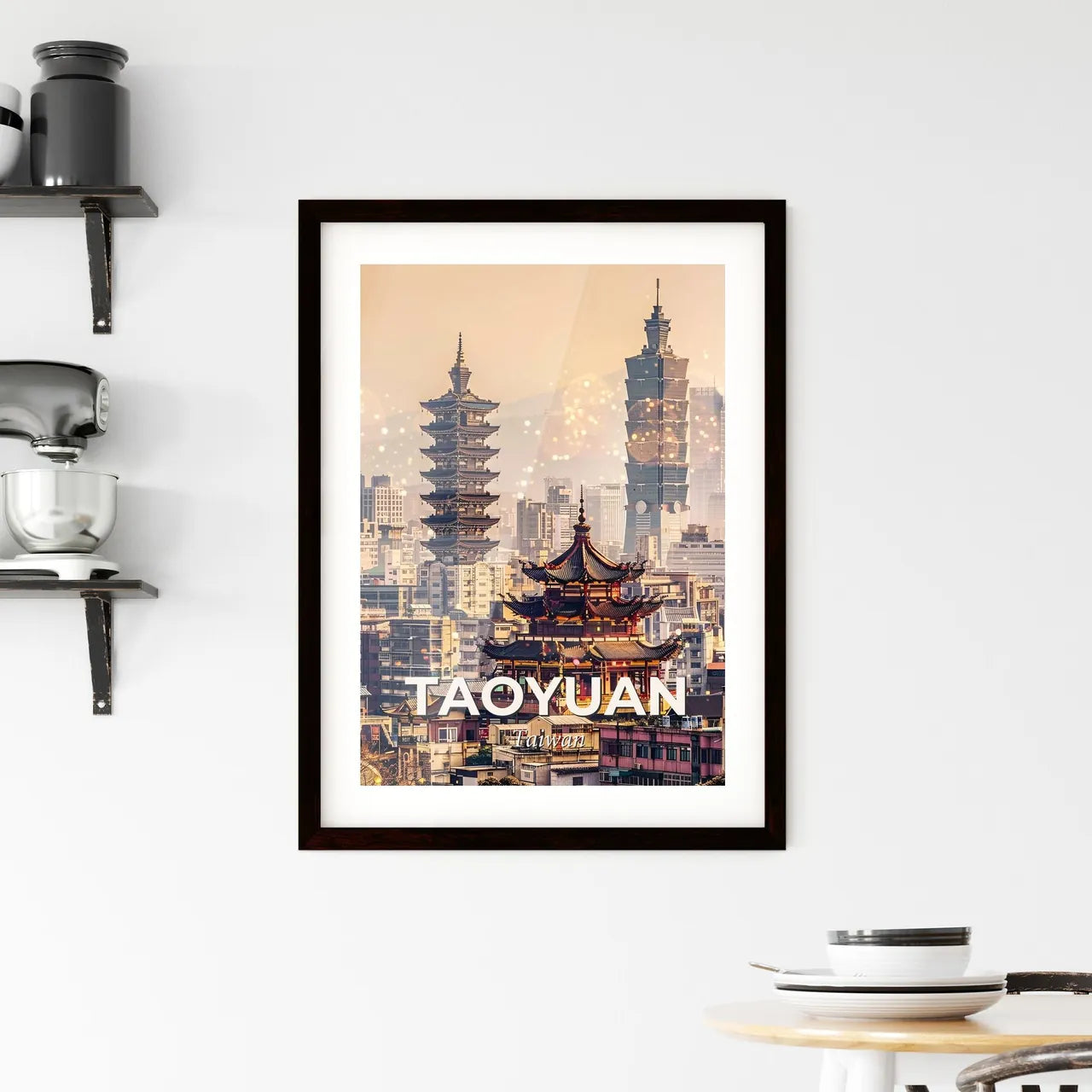 Taoyuan Taiwan City Lights Skyline Art Poster Framed Print