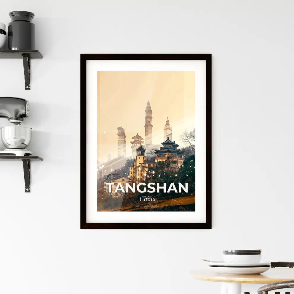 Tangshan Skyline Double Exposure Poster Framed Print