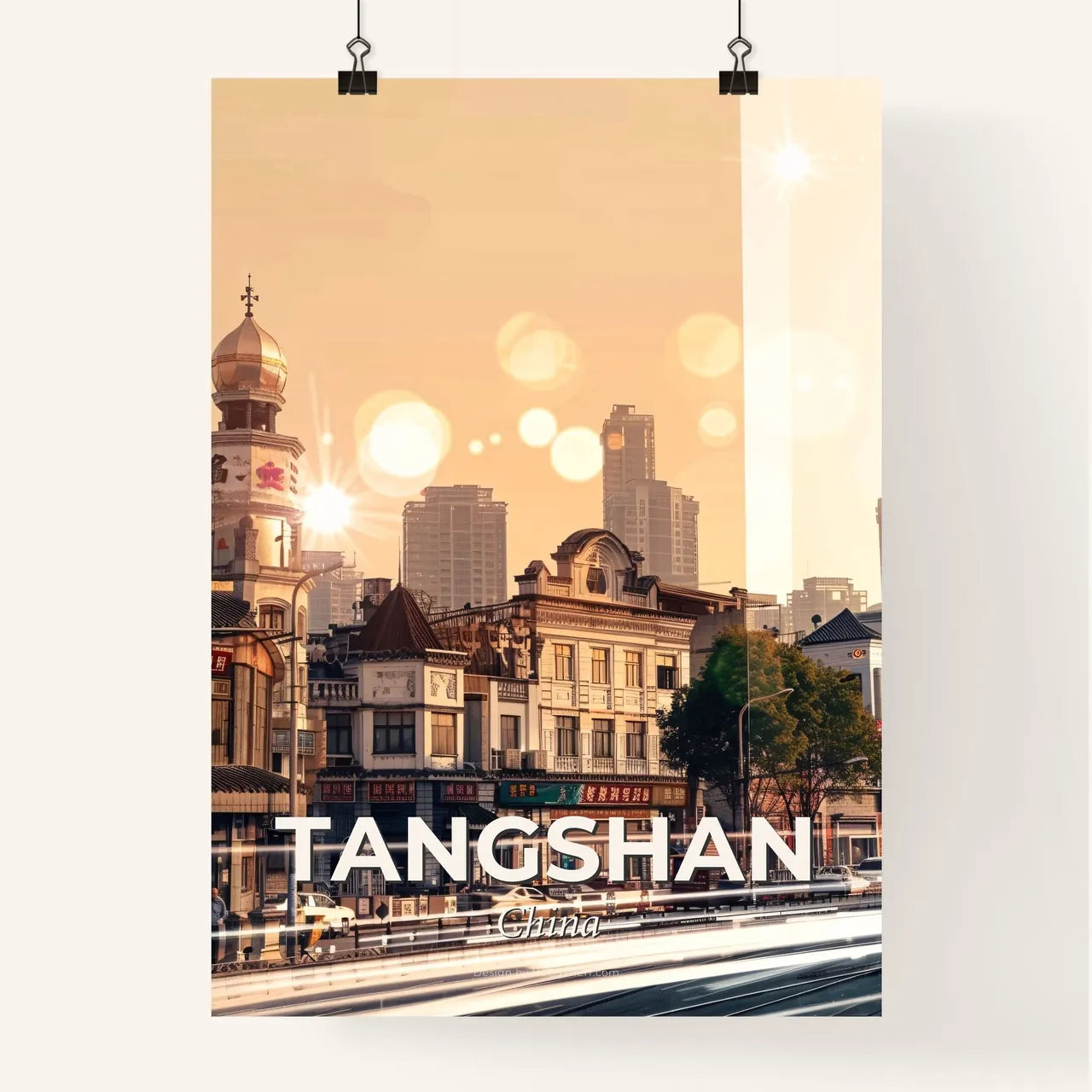 Tangshan Skyline Architectural Double Exposure Art Poster