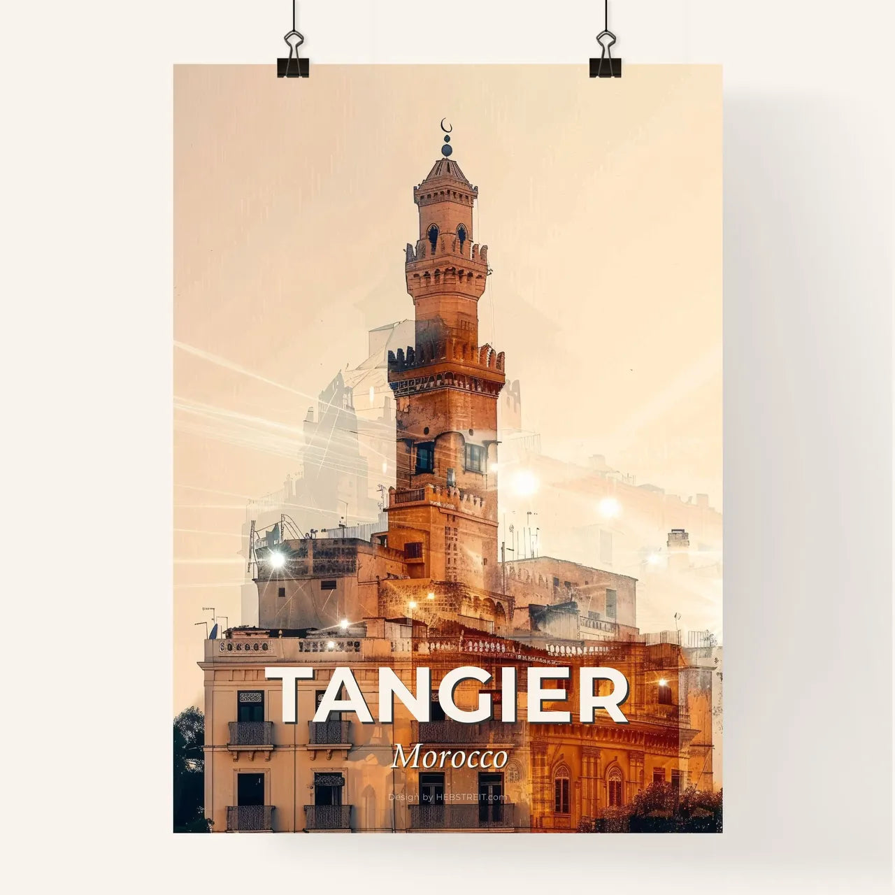 Tangier City Double Exposure Skyline Art Poster