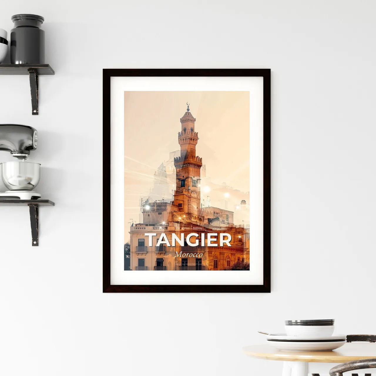 Tangier City Double Exposure Skyline Art Framed Print
