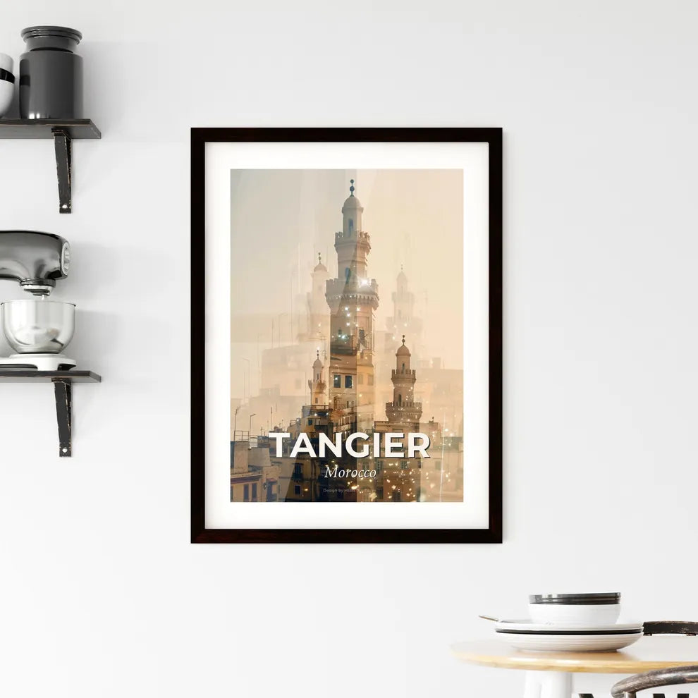 Tangier Morocco Art Deco Skyline Pastel Poster Framed Print
