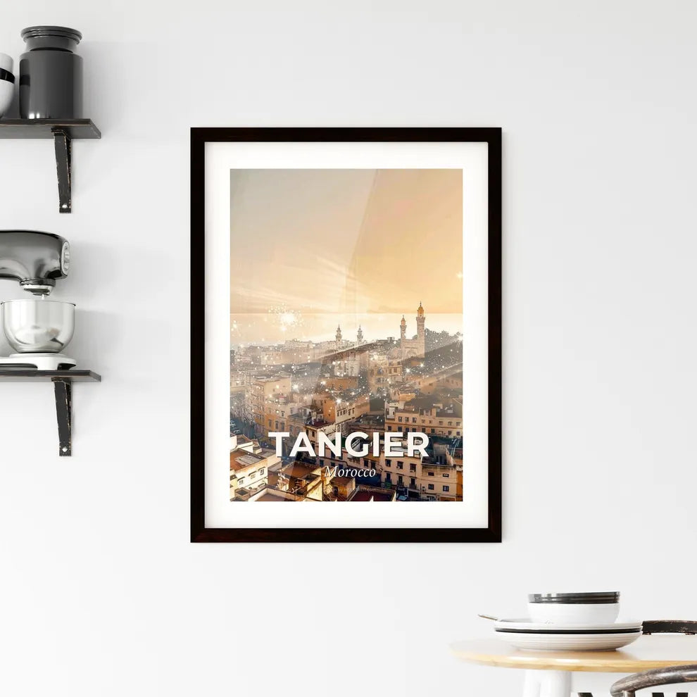 Tangier City Vibes Poster Bright Beige Backlight Framed Print