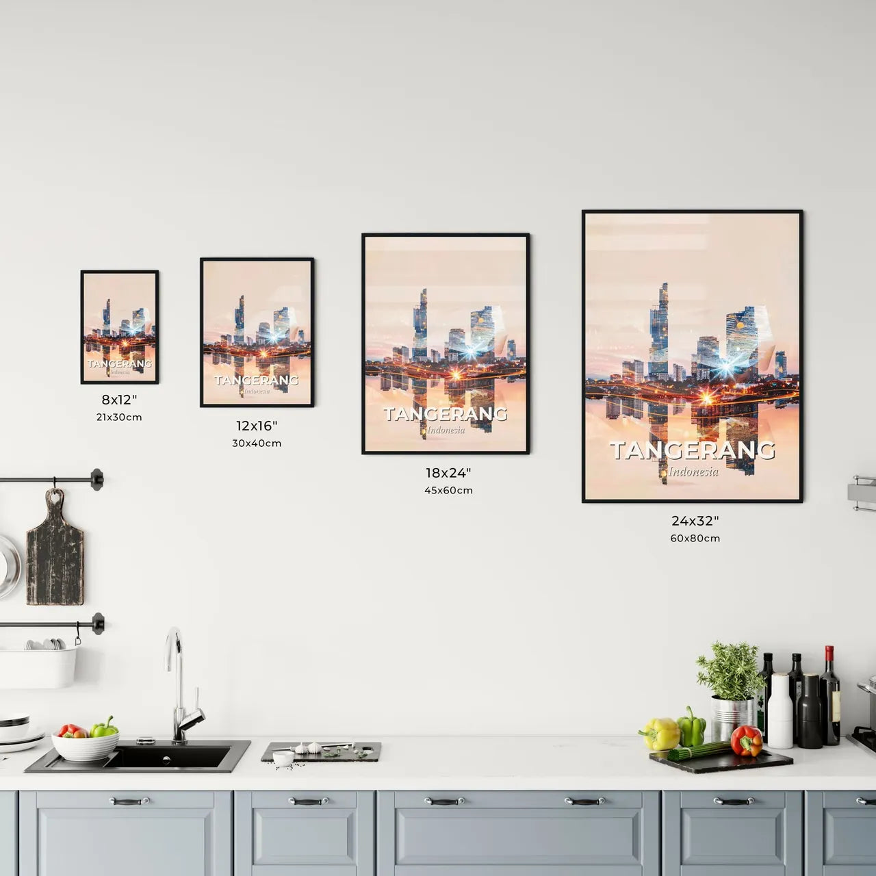 Tangerang City Skyline Double Exposure Poster Office Art