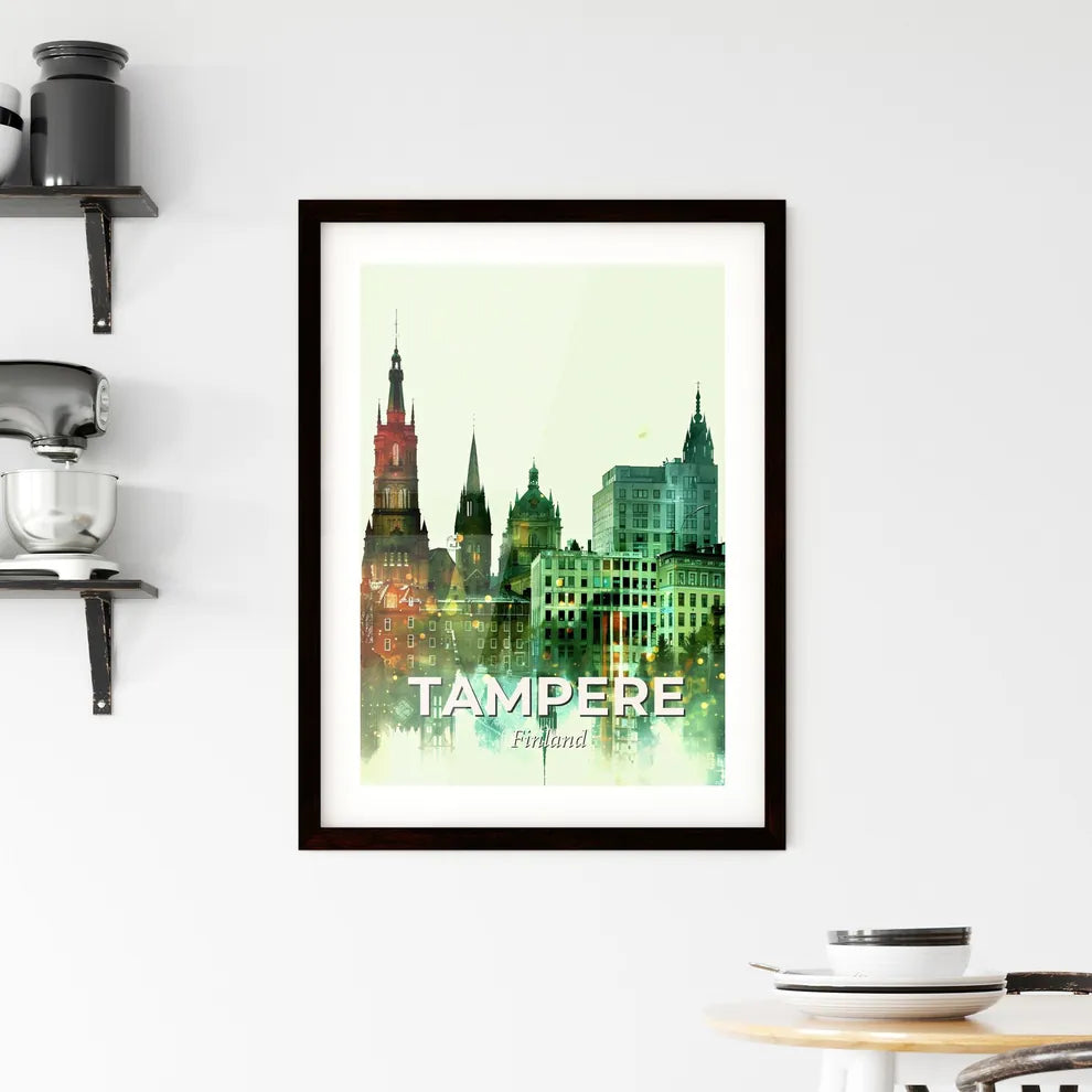 Tampere Skyline Double Exposure Cityscape Poster Art Framed Print