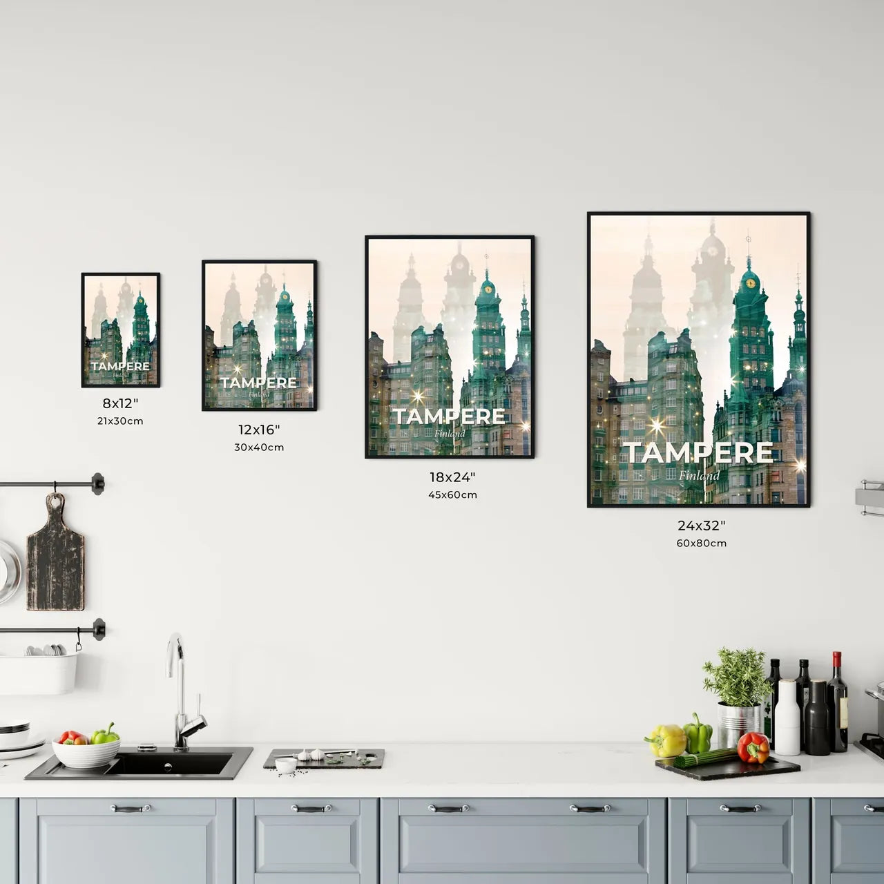 Tampere Skyline City Lights Poster Design Office Art