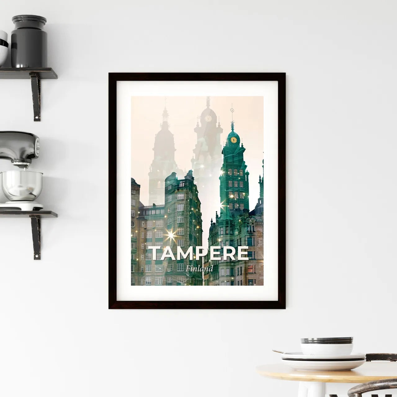 Tampere Skyline City Lights Poster Design Framed Print