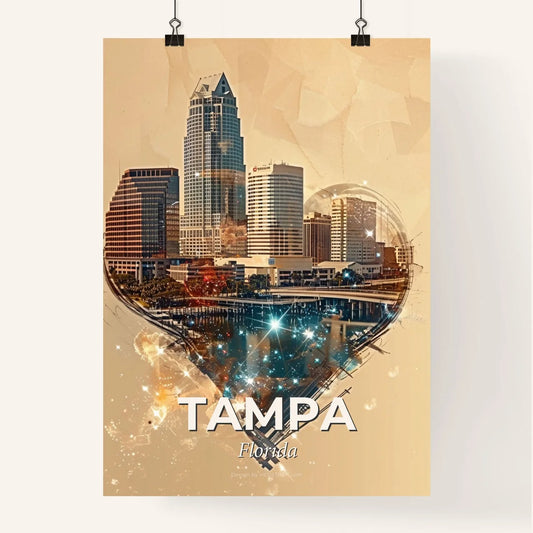 Tampa Skyline Composite: Local Icons in Radiant Beige Hues Poster