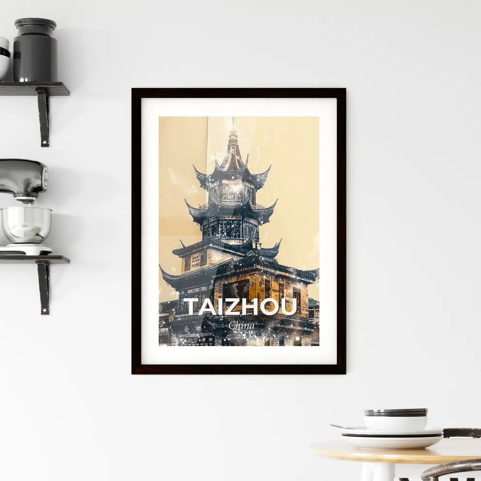 Taizhou City Skyline Double Exposure Poster Art Framed Print