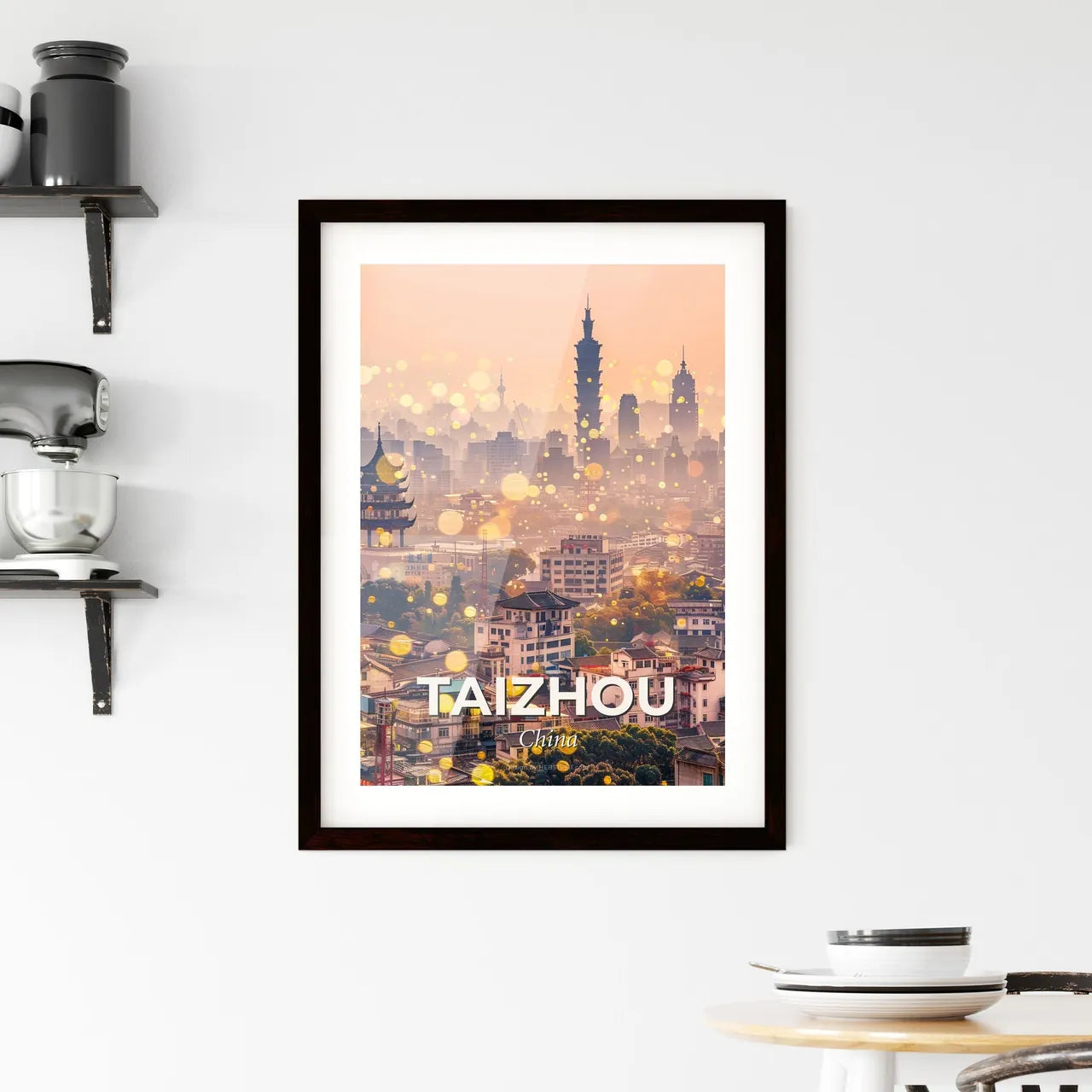 Taizhou City Skyline Double Exposure Art Framed Print