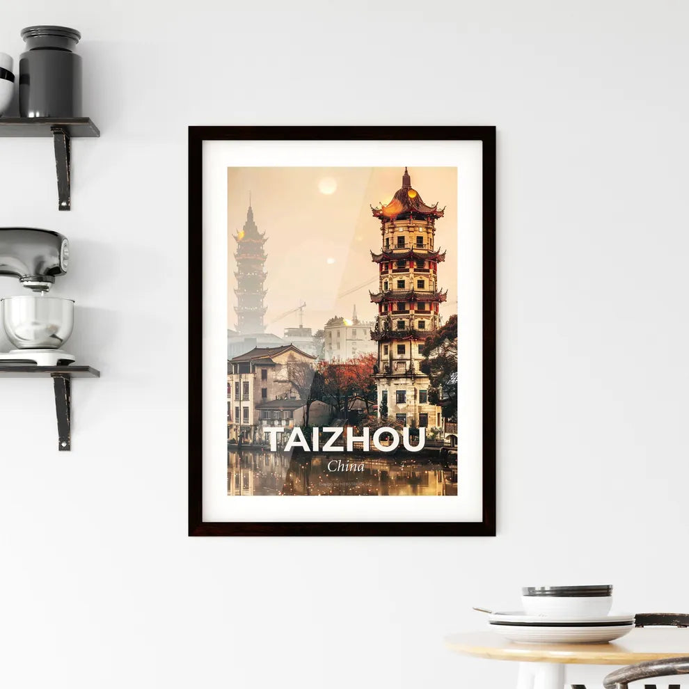 Taizhou Skyline Tapestry of Icons Framed Print