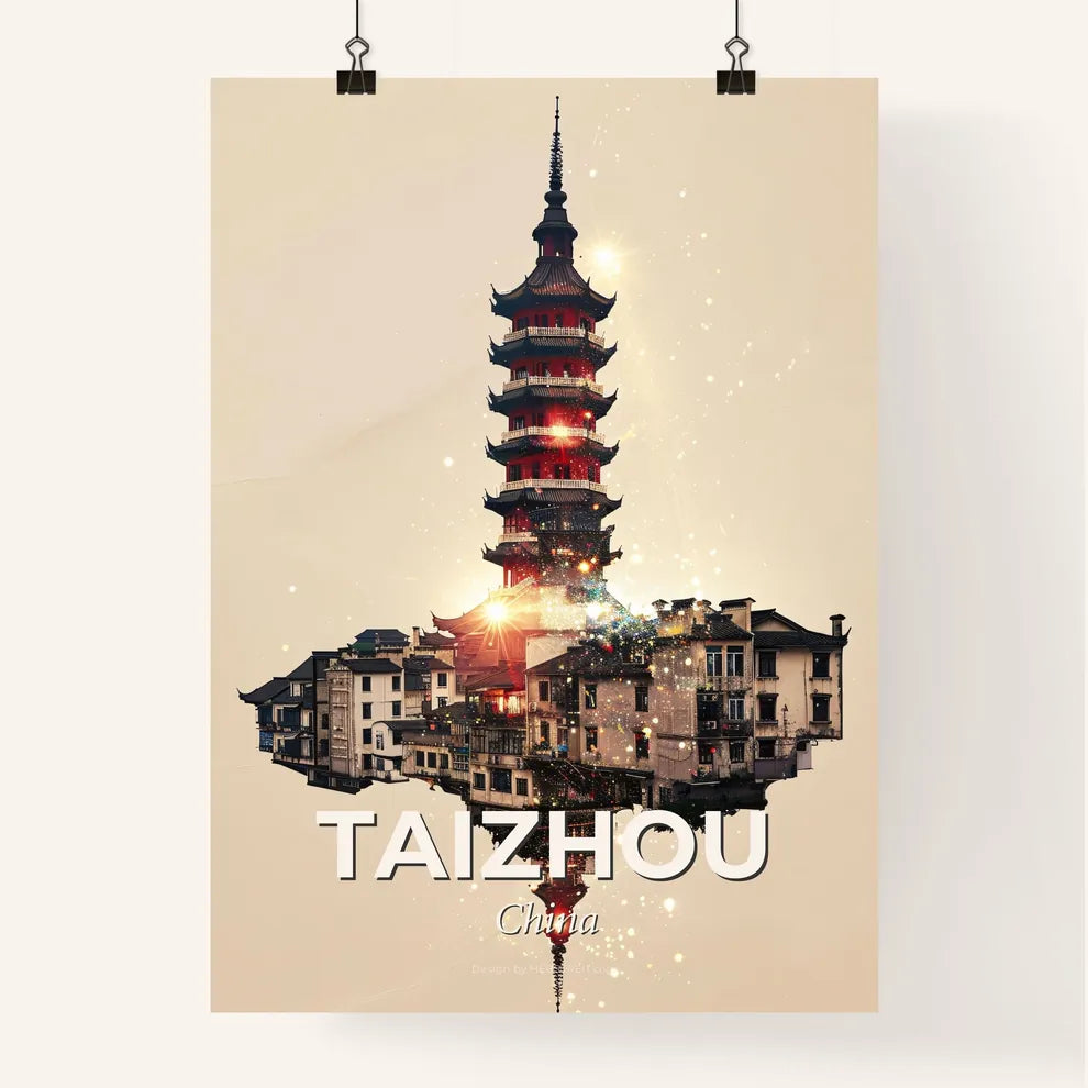 Taizhou Skyline Icon Double Exposure Art Poster