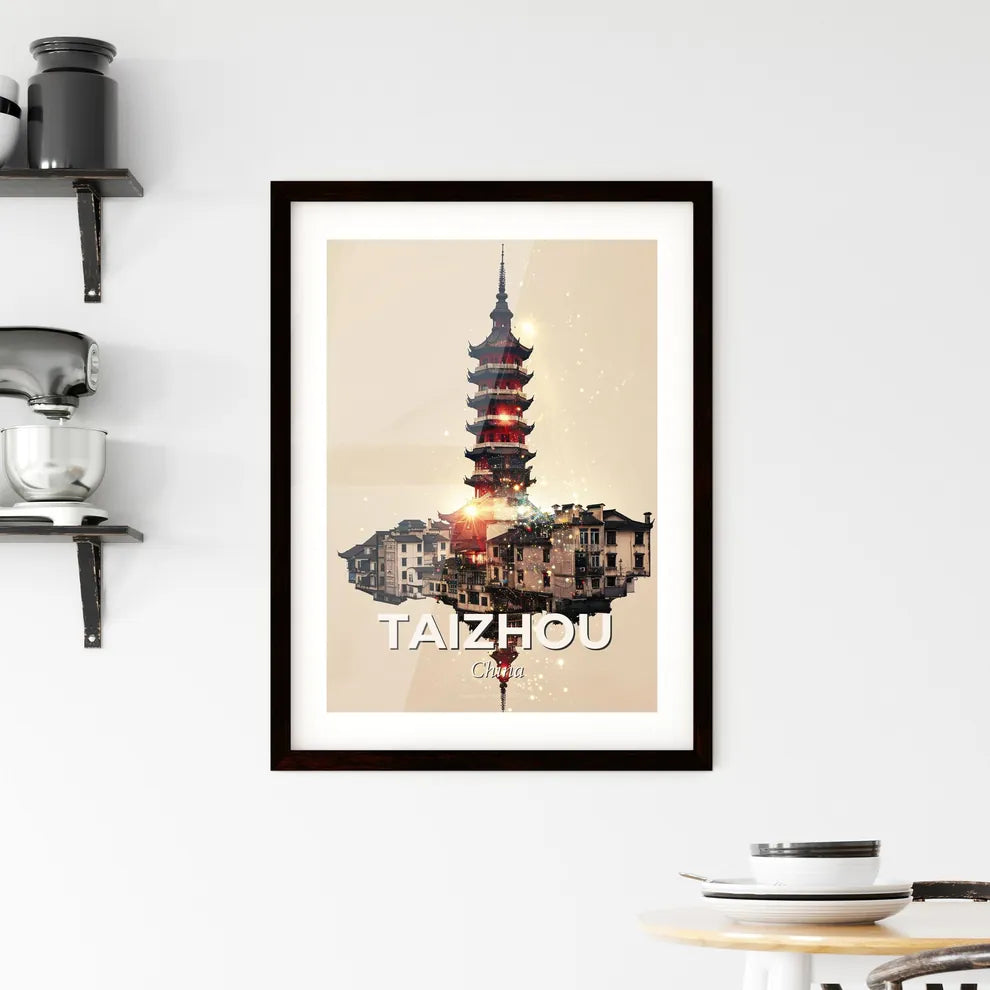 Taizhou Skyline Icon Double Exposure Art Framed Print