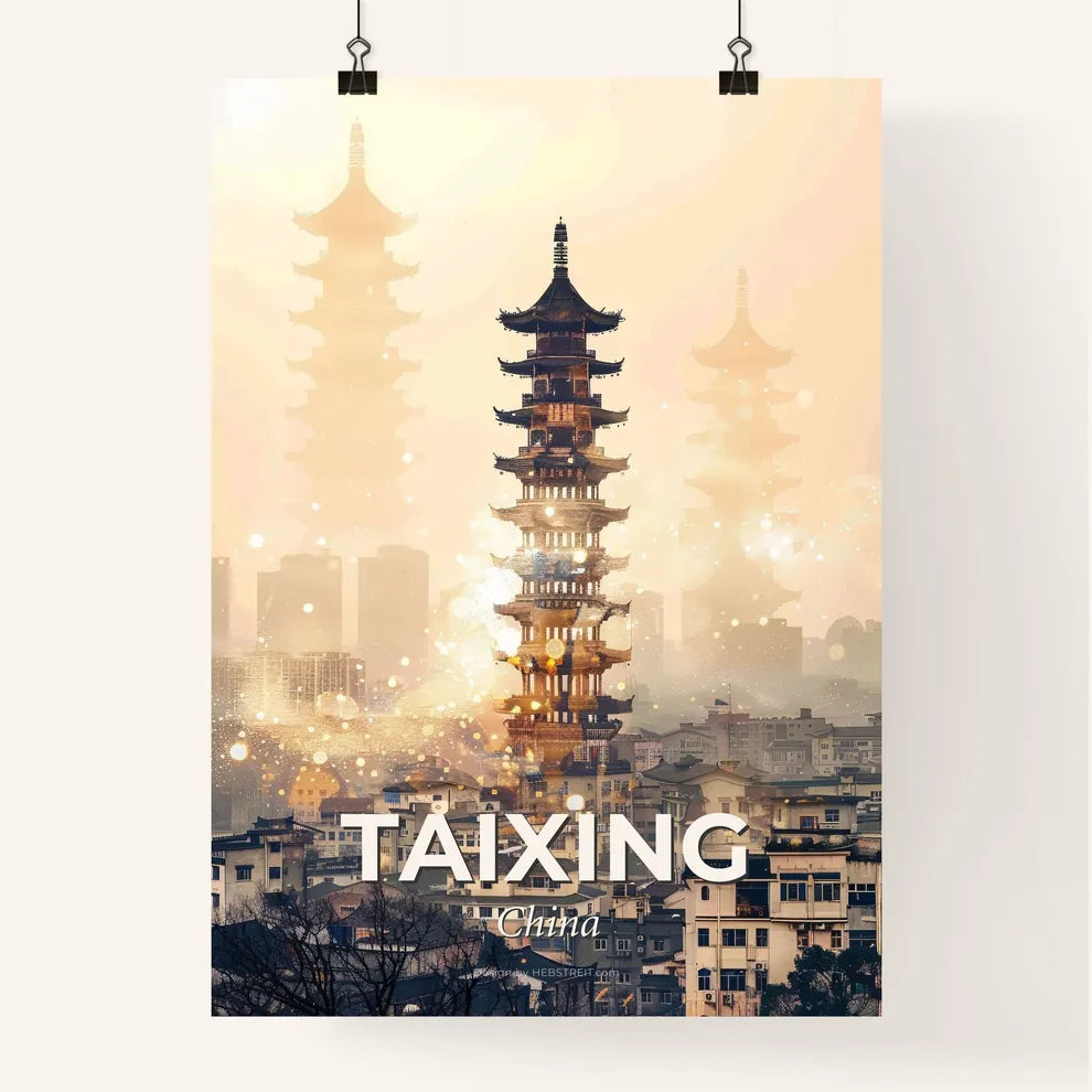 Taixing Skyline Double Exposure Bright Beige Poster