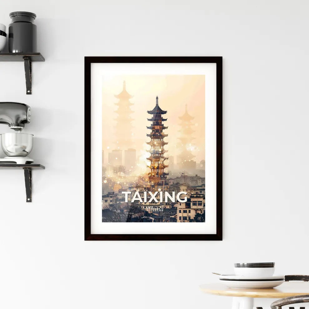 Taixing Skyline Double Exposure Bright Beige Framed Print