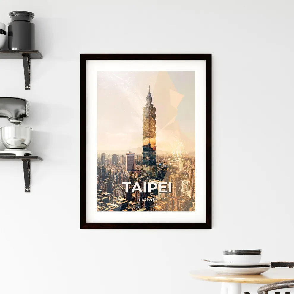 Taipei City Skyline Double Exposure Art Poster Framed Print