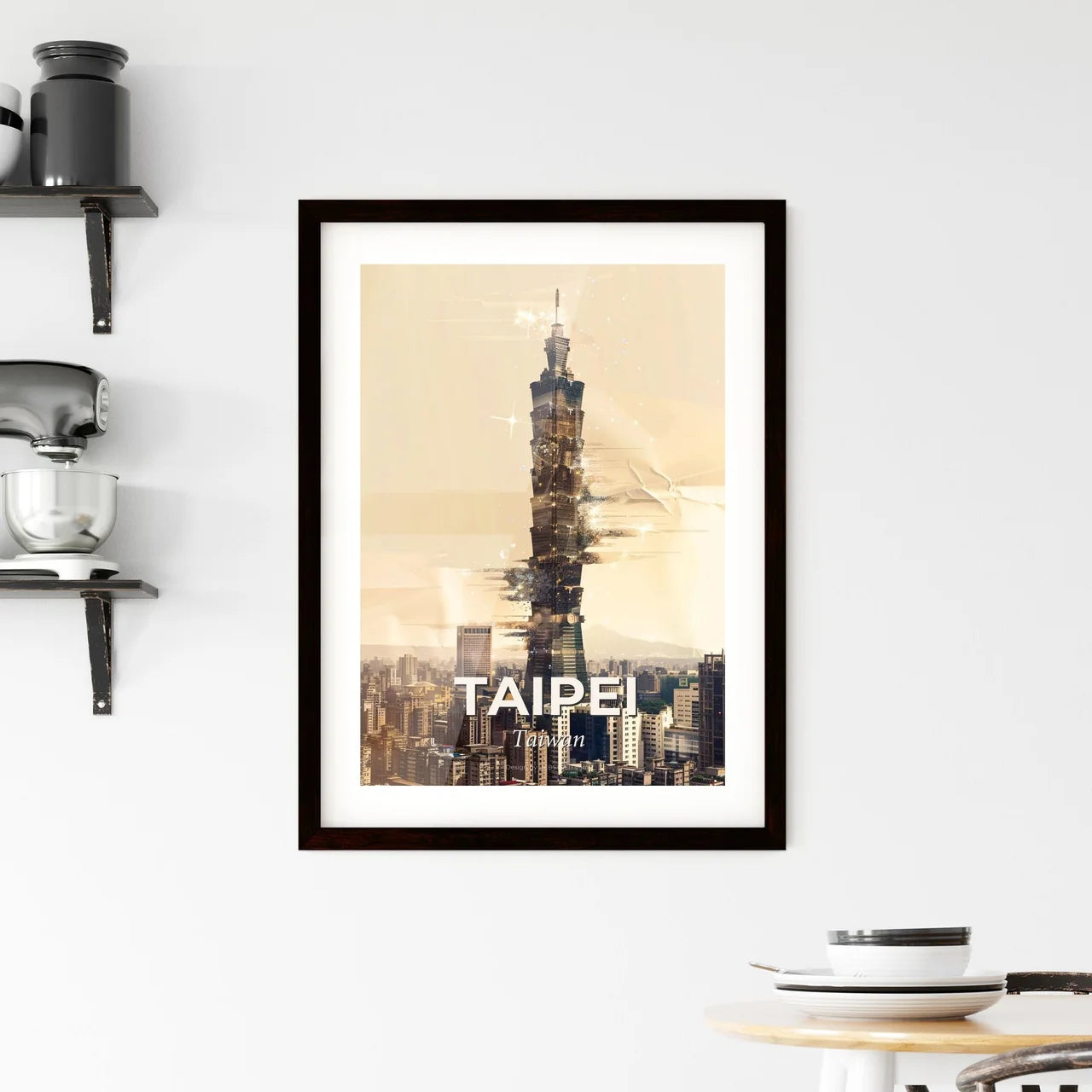 Taipei Cityscape Art Deco Skyline Poster Framed Print