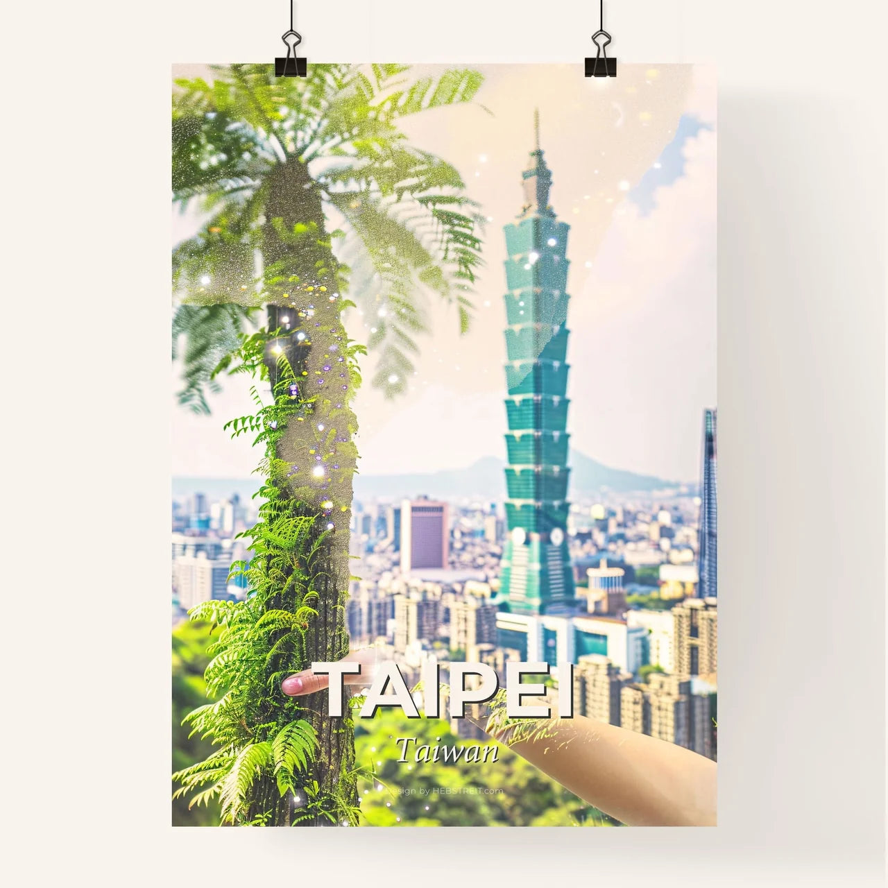 Taipei Skyline Double Exposure Art Print Poster