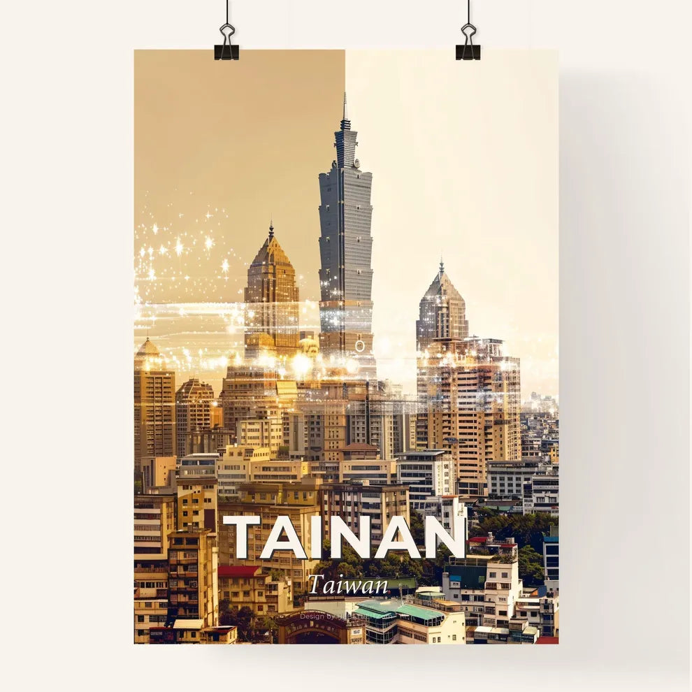 Tainan City Skyline Double Exposure Poster Art Poster