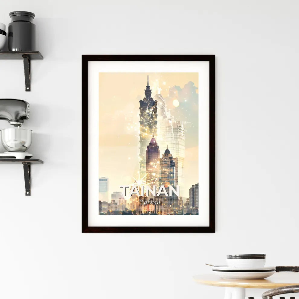 Tainan Skyline Double Exposure Poster Art Framed Print